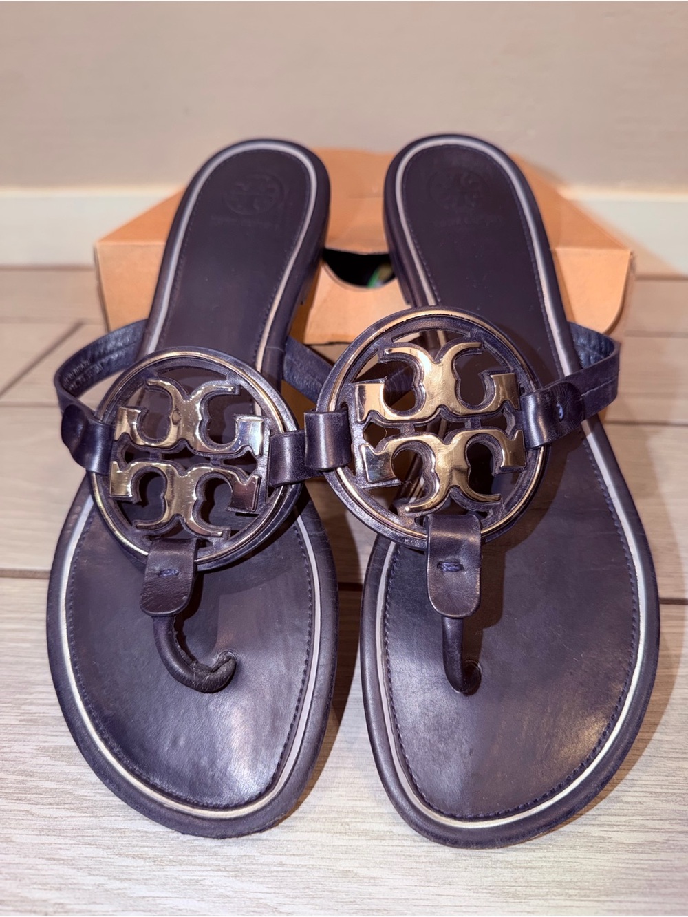 Tory Burch Miller Navy Leather Sandals